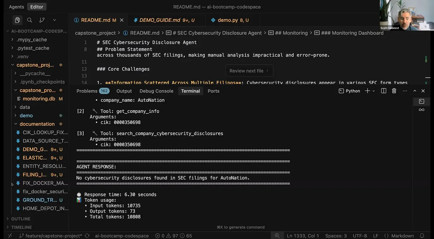 Scott's Cybersecurity Disclosure Agent generating a reply